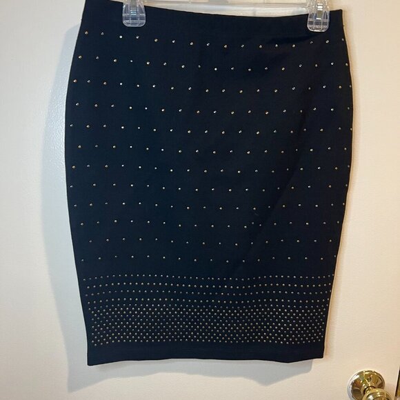 Carmen Marc Valvo Black Studded Knit Pencil Skirt, Size Medium - Picture 12 of 15